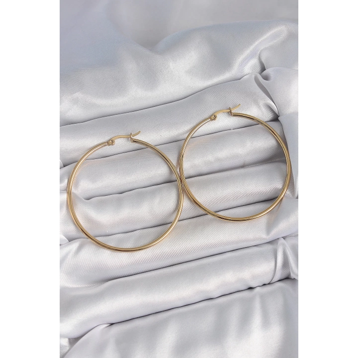 BFS 316 Çelik Gold Renk 53 mm Halka Model Kadın Küpe