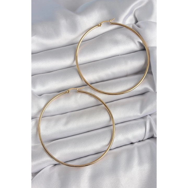 BFS 316 Çelik Gold Renk 63 mm Halka Model Kadın Küpe