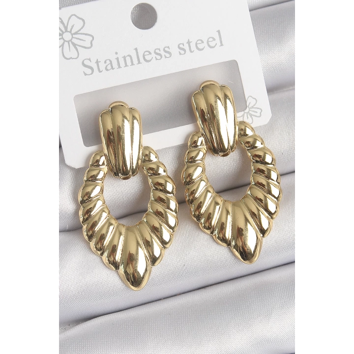 BFS 316 Çelik Gold Renk İşlemeli Motiif Model Kadın Küpe