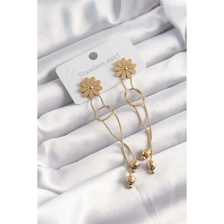 BFS 316L Çelik Altın Renk Sallantılı Düğüm Model Papatya Küpe