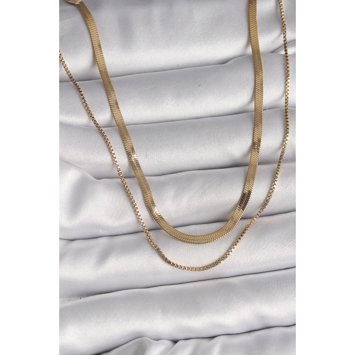BFS 316L Çelik Gold Renk 2Li İtalyan Zincir Model Kadın Kolye