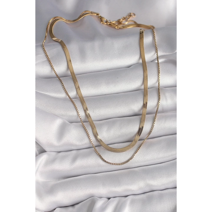 BFS 316L Çelik Gold Renk 2Li İtalyan Zincir Model Kadın Kolye