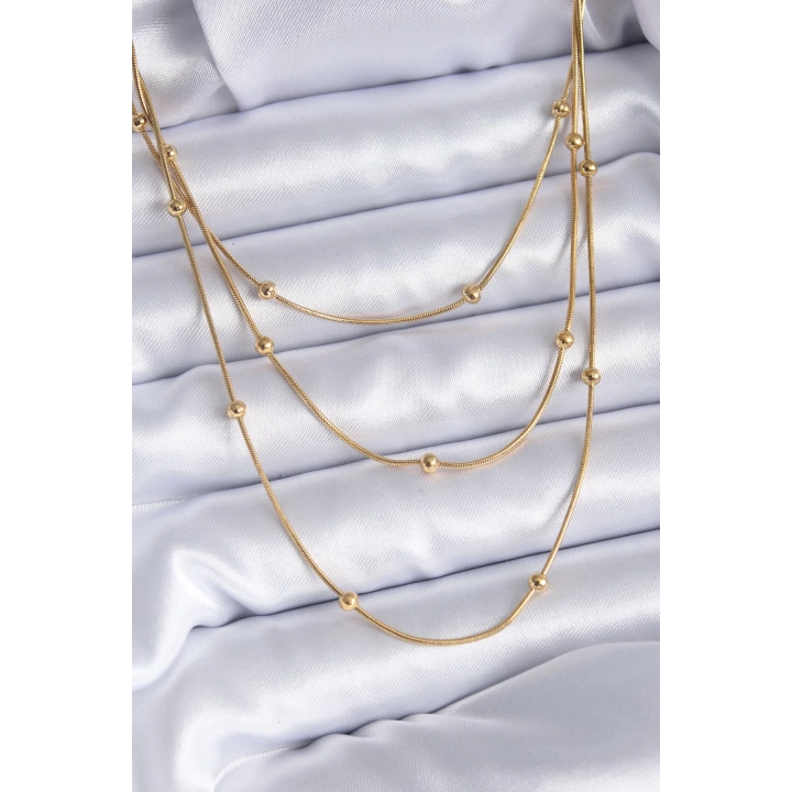 BFS 316L Çelik Gold Renk 3lü Minimal Toplu Kadın Kolye