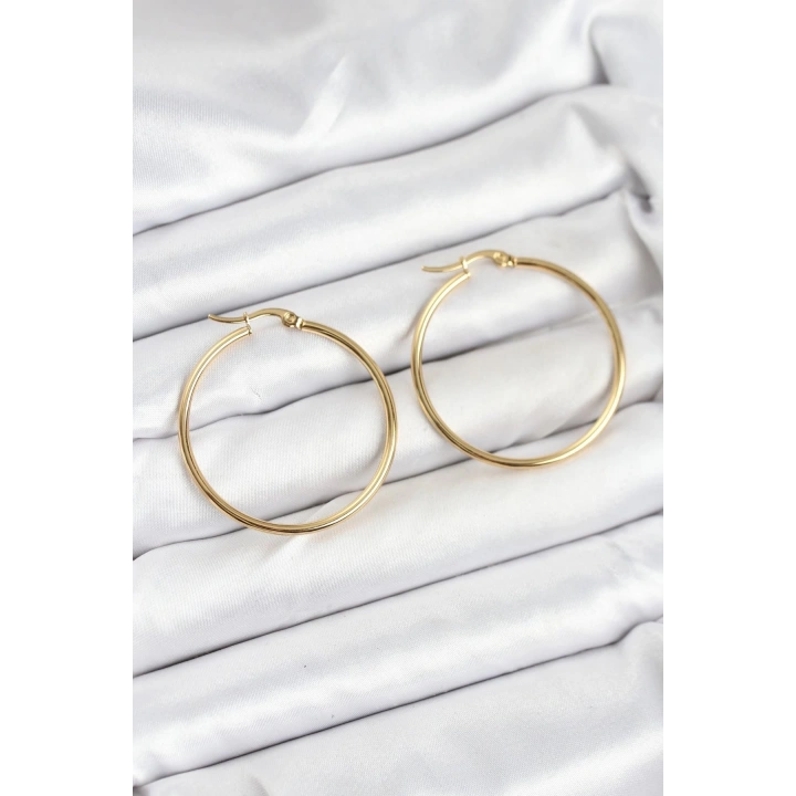 BFS 316L Çelik Gold Renk 35 mm Halka Kadın Küpe