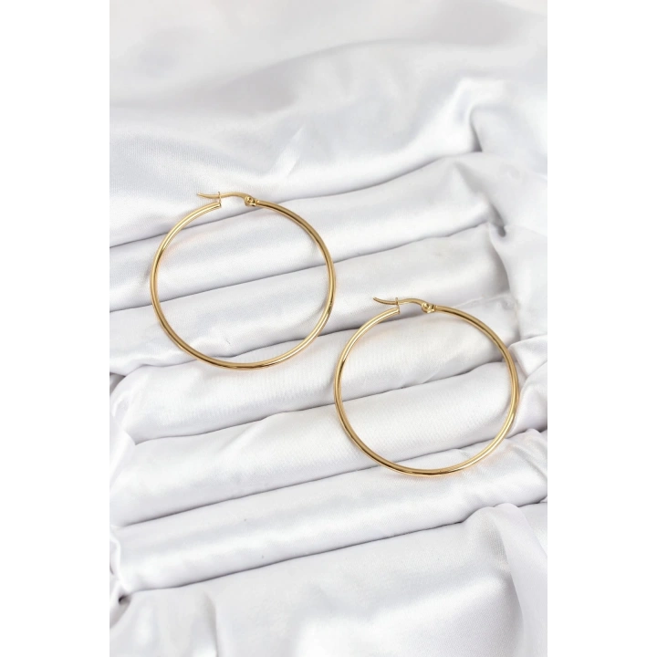 BFS 316L Çelik Gold Renk 45 mm Halka Kadın Küpe
