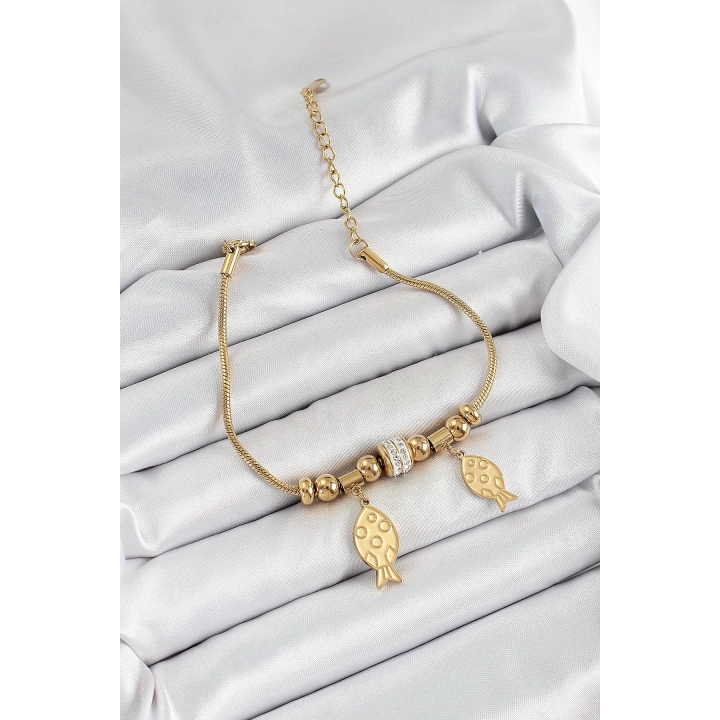 BFS 316L Çelik Gold Renk Balık Model Kadın Bileklik