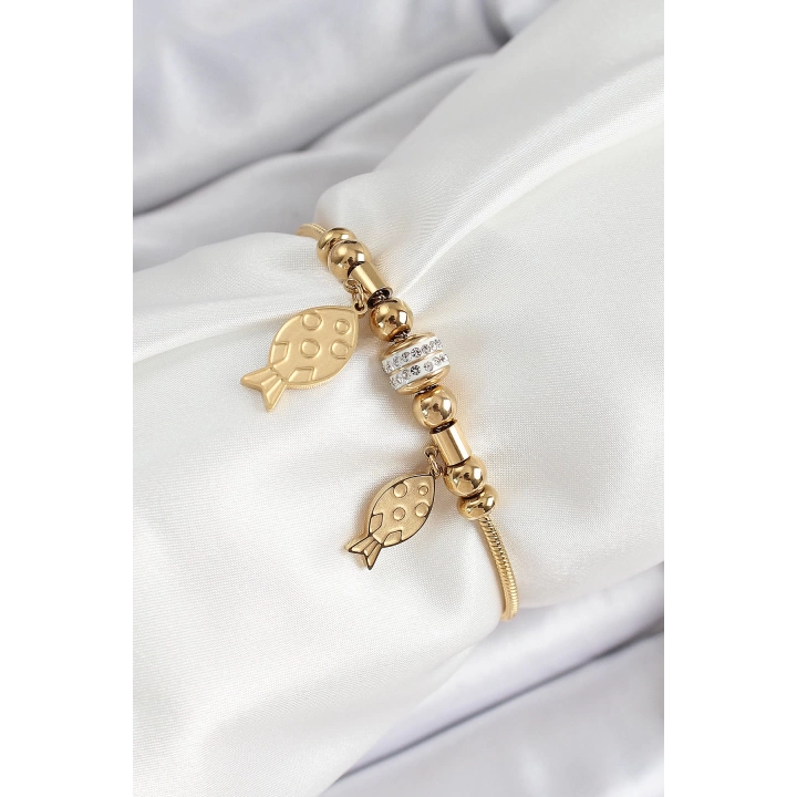 BFS 316L Çelik Gold Renk Balık Model Kadın Bileklik