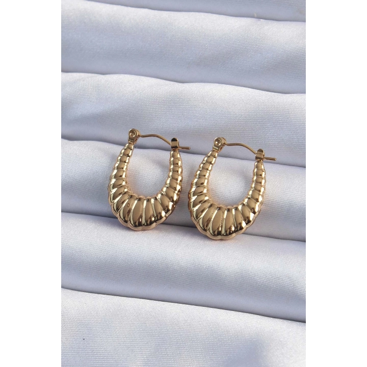 BFS 316L Çelik Gold Renk Bombeli Baklava Kesim Kadın Küpe