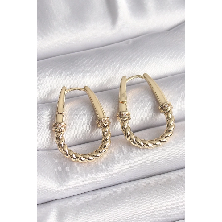 BFS 316L Çelik Gold Renk Burgu Halka Model Kadın Küpe