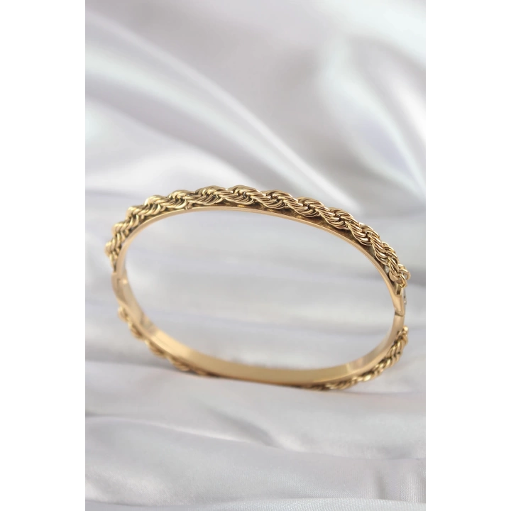 BFS 316L Çelik Gold Renk Burgu Zincir Model Kadın Kelepçe