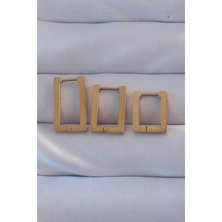 BFS 316L Çelik Gold Renk Dikdörtgen Küpe Seti