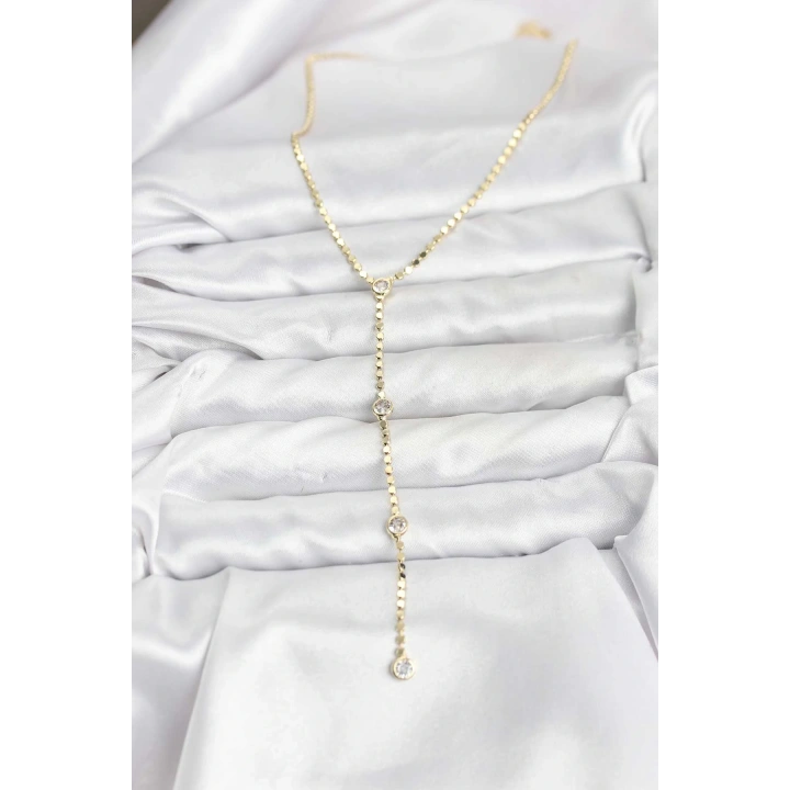 BFS 316L Çelik Gold Renk Ezme Zincir Model Y Kadın Kolye