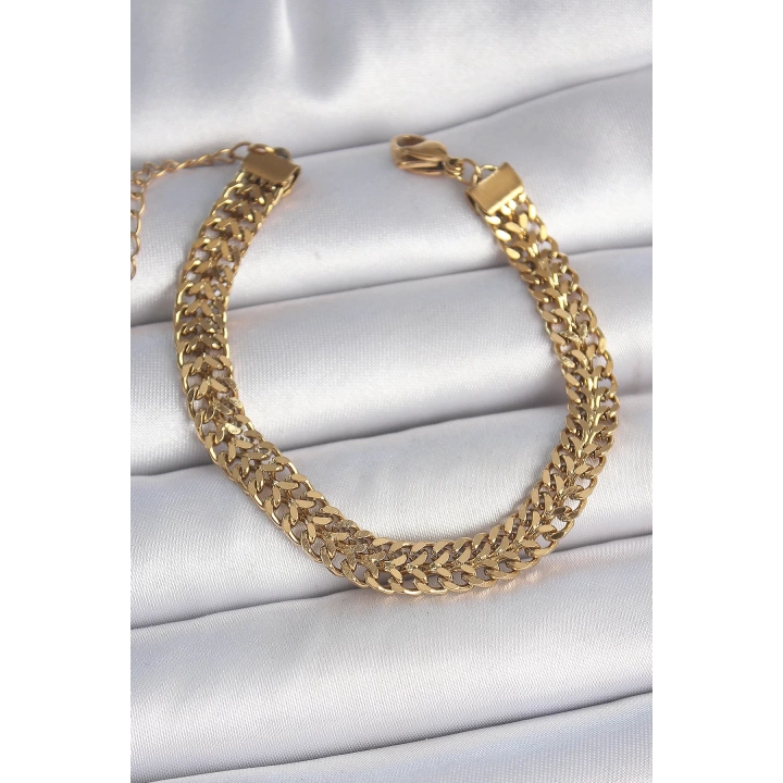 BFS 316L Çelik Gold Renk Hasır Zincir Model Kadın Bileklik
