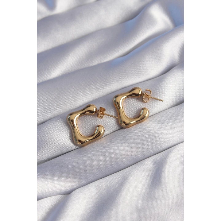 BFS 316L Çelik Gold Renk İçi Boş Bubble Kalp Küpe