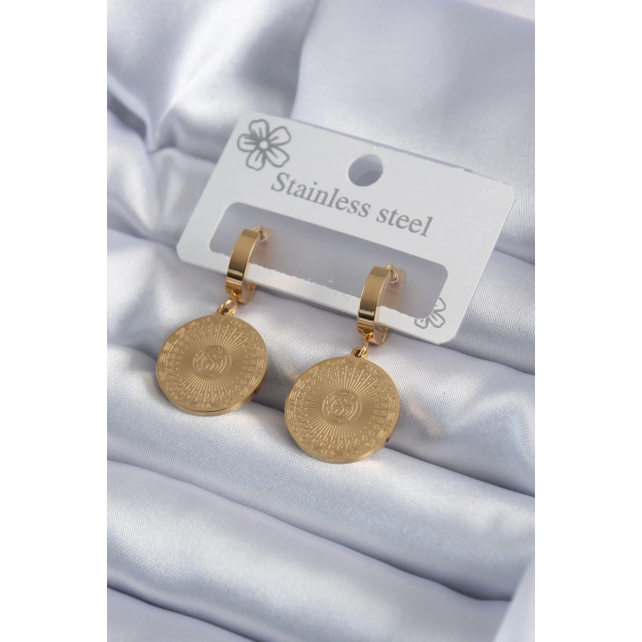 BFS 316L Çelik Gold Renk İşleme Detay Kadın Küpe