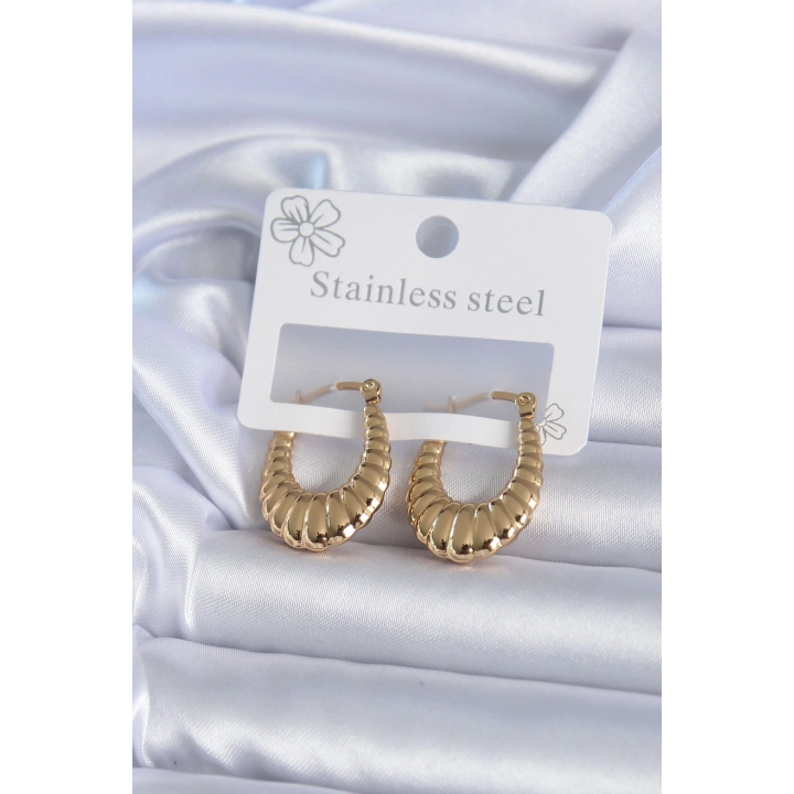 BFS 316L Çelik Gold Renk İşlemeli Halka Model Kadın Küpe