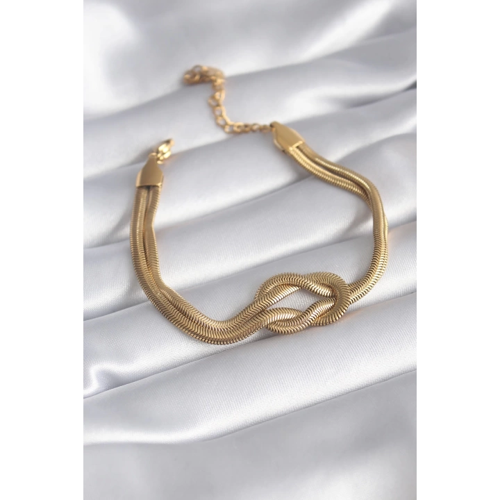 BFS 316L Çelik Gold Renk İtalyan Zincir Düğüm Model Kadın Bileklik