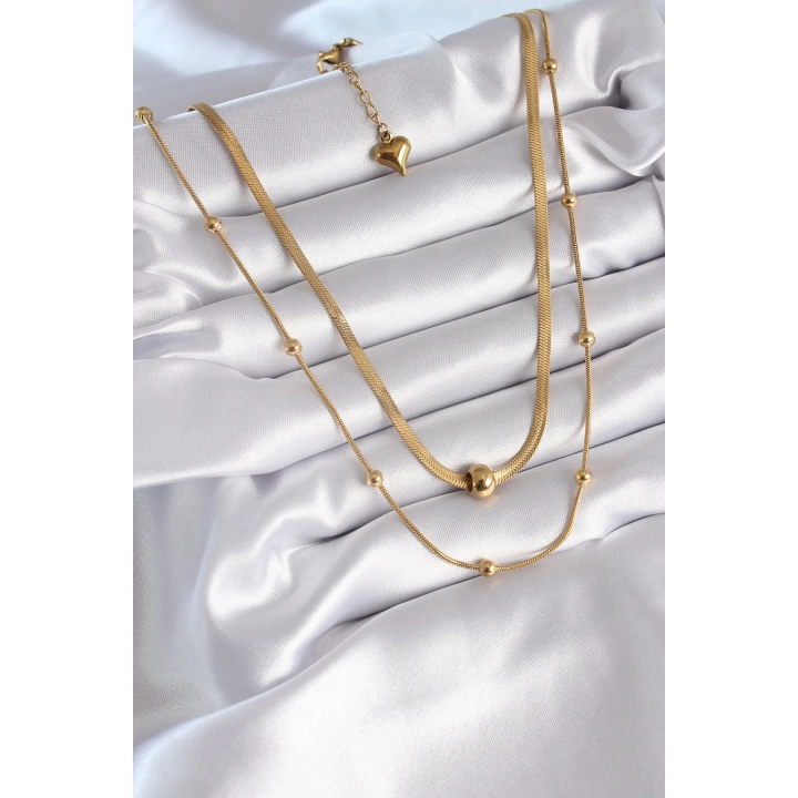 BFS 316L Çelik Gold Renk İtalyan Zincir Model Topçuk Detay Kadın Kolye