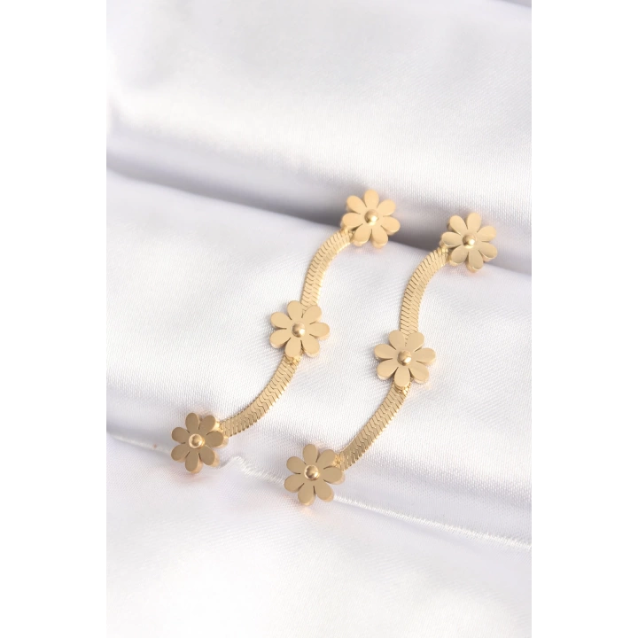 BFS 316L Çelik Gold Renk İtalyan Zincir Papatya Küpe