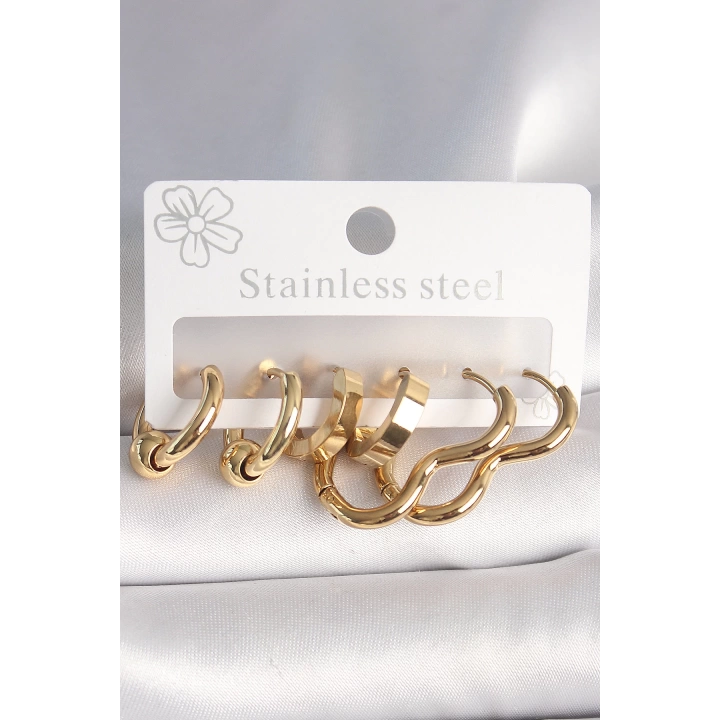 BFS 316L Çelik Gold Renk Kalp Halka Model Kadın Küpe Seti
