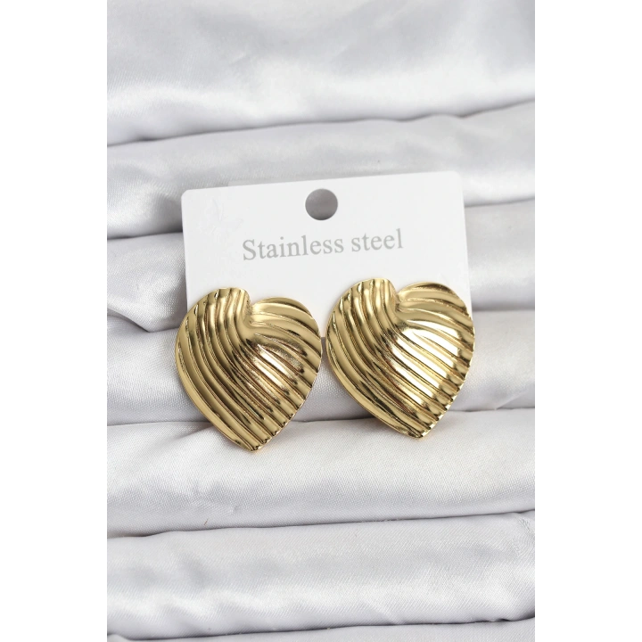 BFS 316L Çelik Gold Renk Kalp Model Kadın Küpe