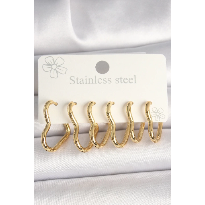 BFS 316L Çelik Gold Renk Kalp Model Kadın Küpe Seti