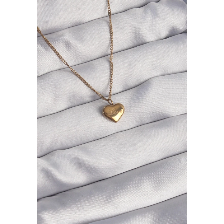 BFS 316L Çelik Gold Renk Kalp Model Love Kolye
