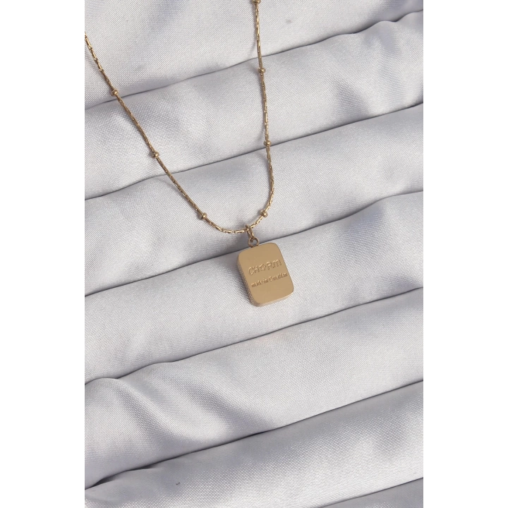 BFS 316L Çelik Gold Renk Kare Charm Model Kolye
