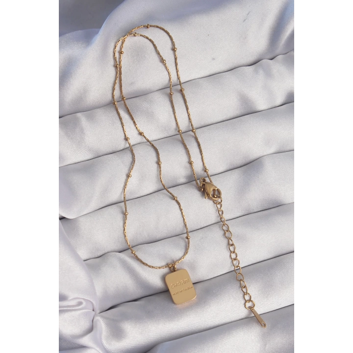 BFS 316L Çelik Gold Renk Kare Charm Model Kolye