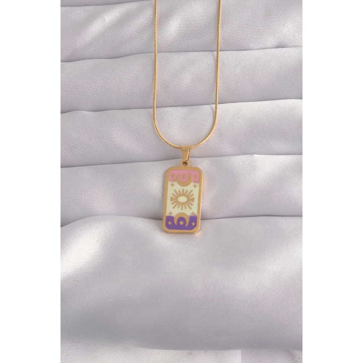 BFS 316L Çelik Gold Renk Karışık Mineli Ay Figür Tarot Kolye