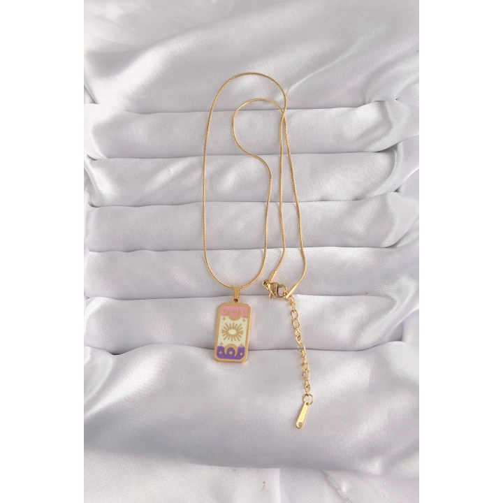 BFS 316L Çelik Gold Renk Karışık Mineli Ay Figür Tarot Kolye