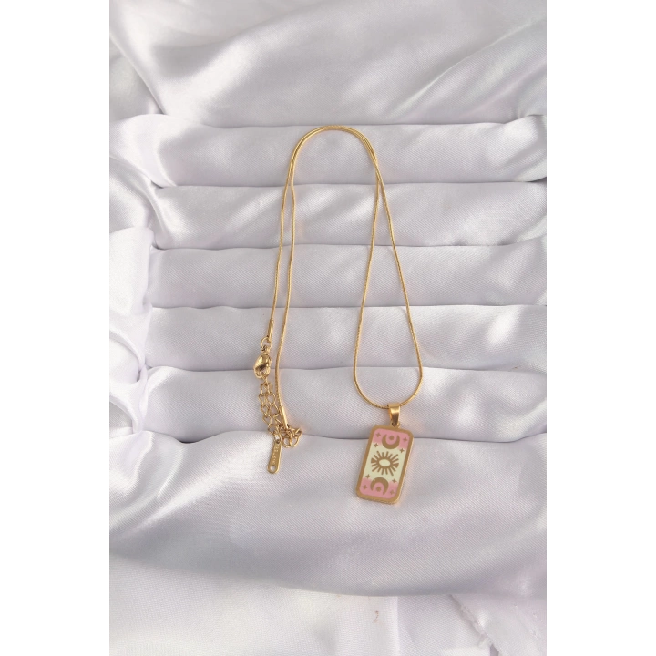 BFS 316L Çelik Gold Renk Karışık Mineli Ay Figür Tarot Kolye