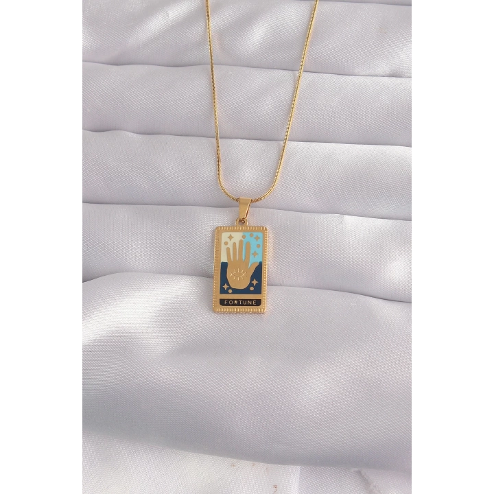 BFS 316L Çelik Gold Renk Karışık Mineli El Figür Tarot Kolye