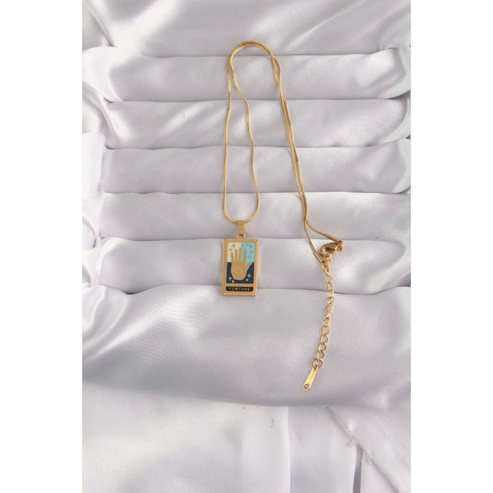 BFS 316L Çelik Gold Renk Karışık Mineli El Figür Tarot Kolye