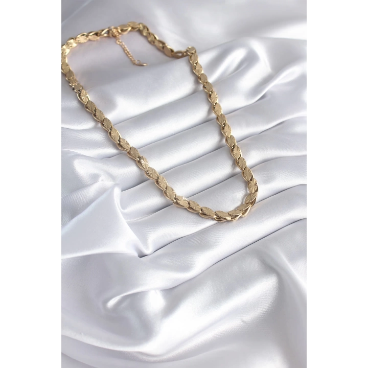 BFS 316L Çelik Gold Renk Lazer Kesim Arpa Zincir Model Kadın Kolye