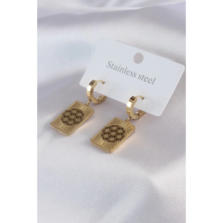 BFS 316L Çelik Gold Renk Lotus İşleme Kadın Küpe