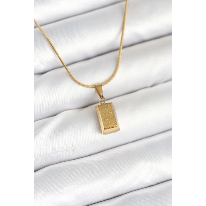 BFS 316L Çelik Gold Renk Mini Külçe Altın Model Kolye