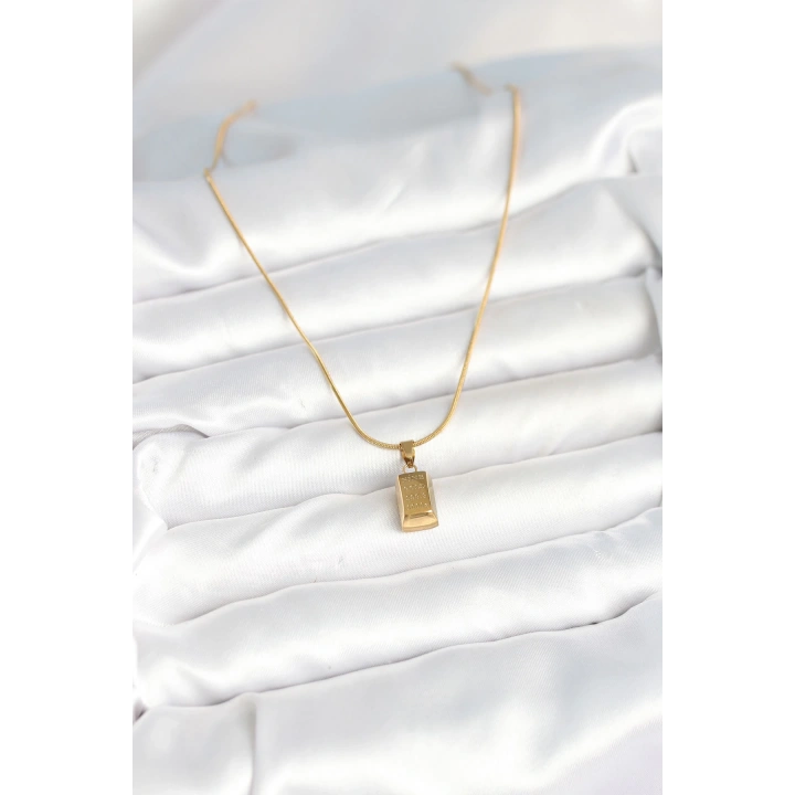 BFS 316L Çelik Gold Renk Mini Külçe Altın Model Kolye