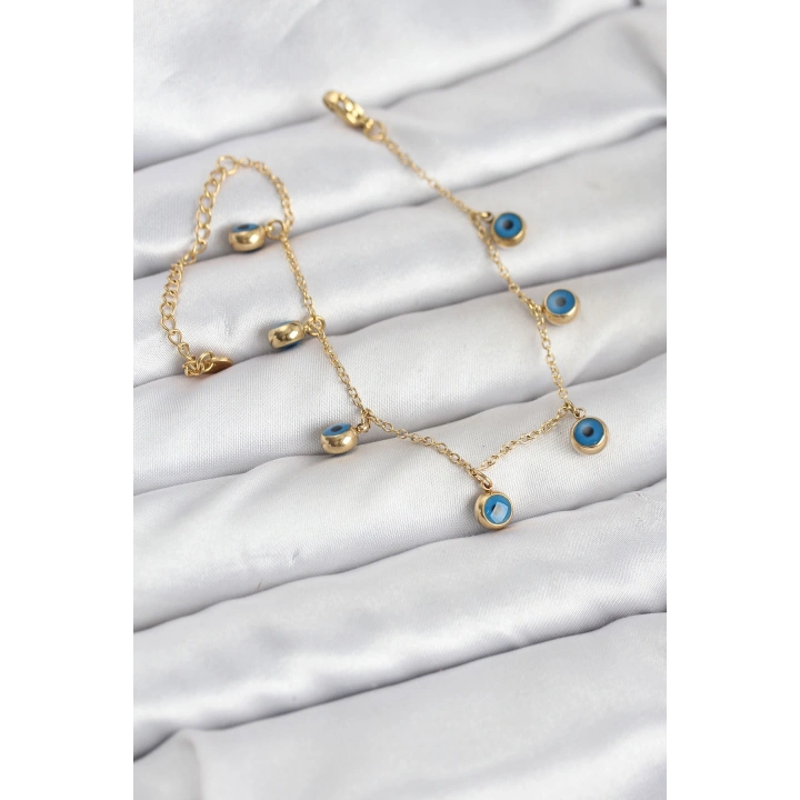 BFS 316L Çelik Gold Renk Minimal Nazar Model Kadın Bileklik