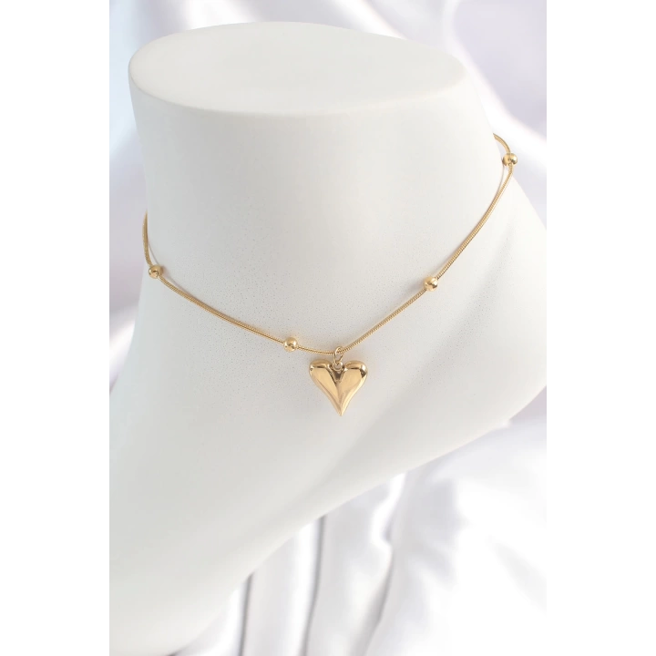 BFS 316L Çelik Gold Renk Minimal Topçuk Detay Kalp Figür Kadın HalHal