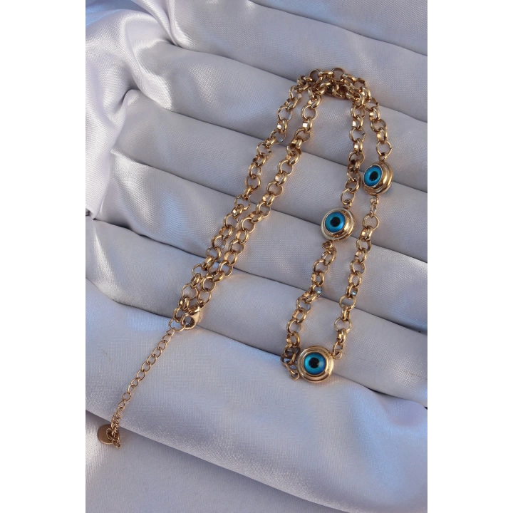 BFS 316L Çelik Gold Renk Nazar Boncuk Model Kolye