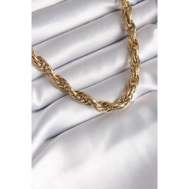 BFS 316L Çelik Gold Renk Örme Burgu Zincir Model Kadın Kolye