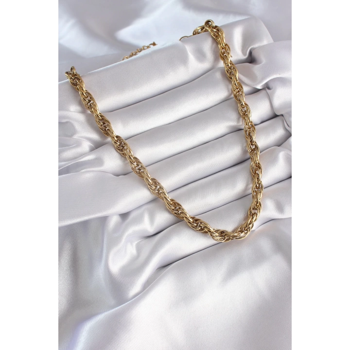 BFS 316L Çelik Gold Renk Örme Burgu Zincir Model Kadın Kolye