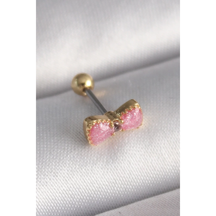 BFS 316L Çelik Gold Renk Pembe Fiyonk Model Tragus Piercing