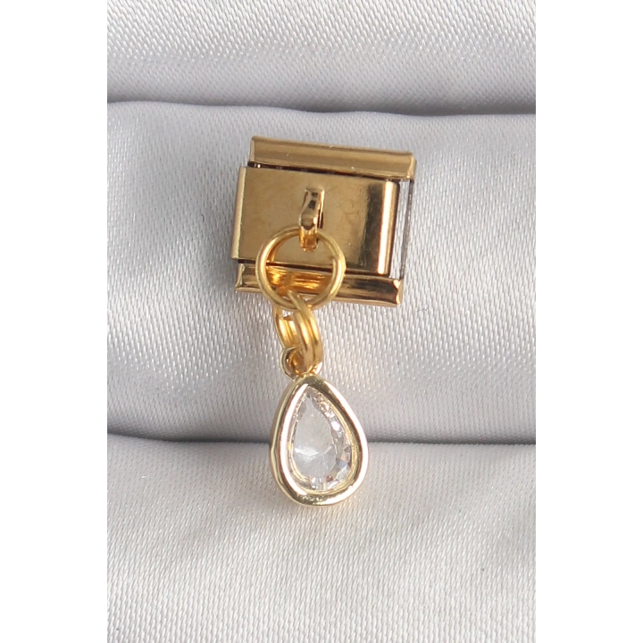 BFS 316L Çelik Gold Renk Sallantı Damla Zirkon Taşlı Nomination Charm