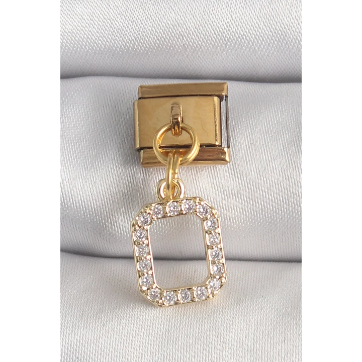 BFS 316L Çelik Gold Renk Sallantı Kare Zirkon Taşlı Nomination Charm
