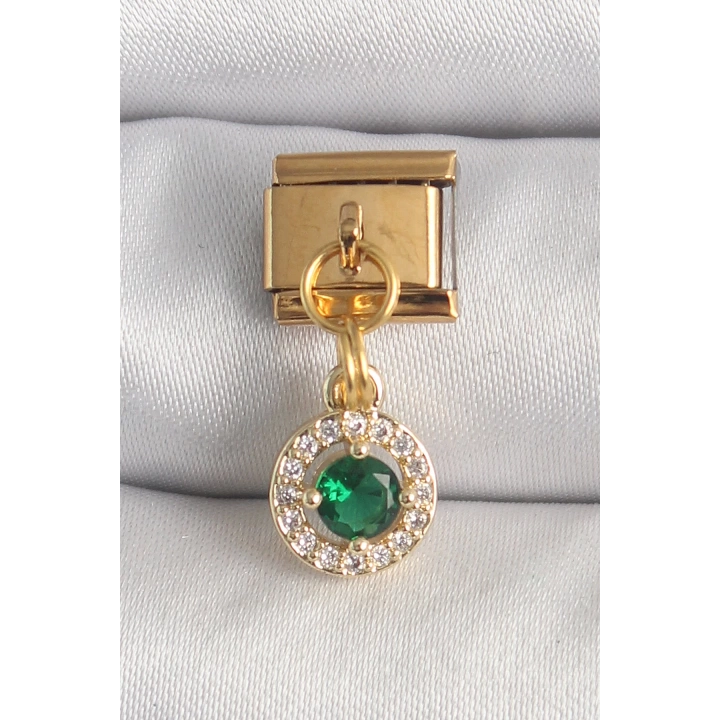 BFS 316L Çelik Gold Renk Sallantı Yeşil Zirkon Taşlı Nomination Charm