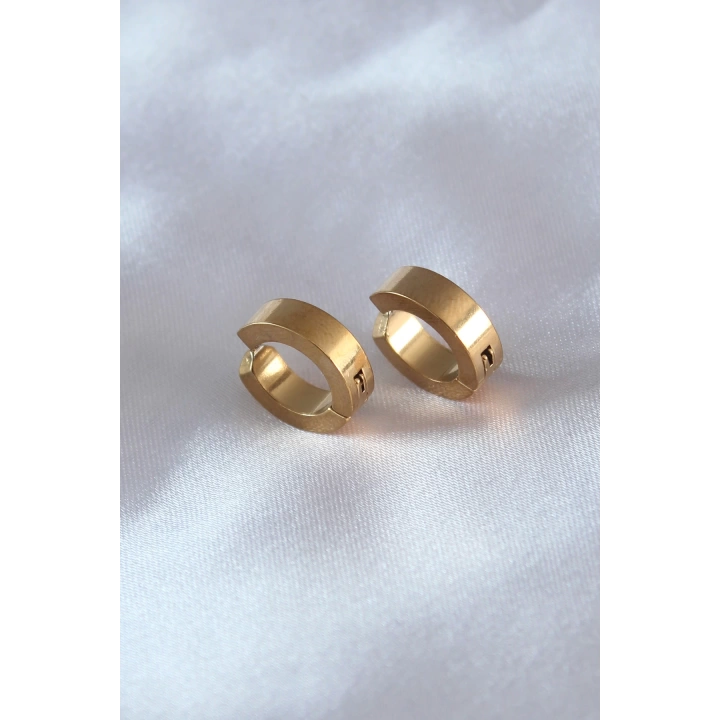 BFS 316L Çelik Gold Renk Sıkıştırmalı Erkek Küpe