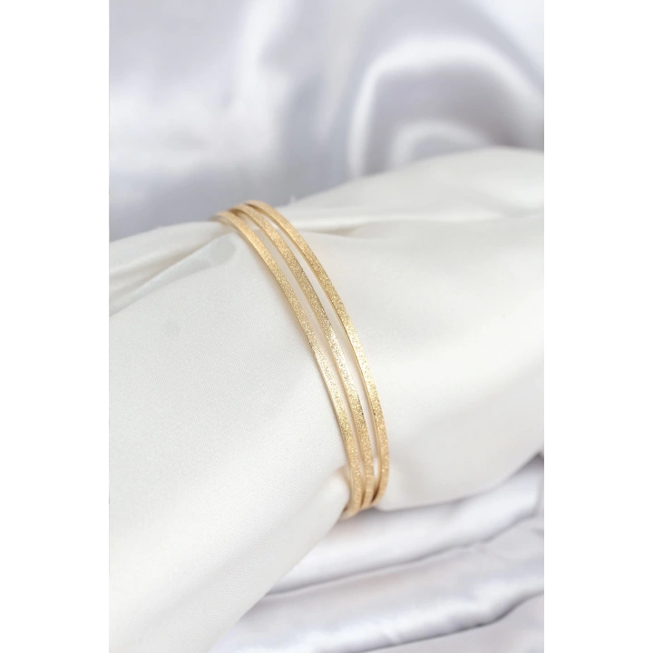 BFS 316L Çelik Gold Renk Simli Model Ajda 65 mm Kadın Bileklik