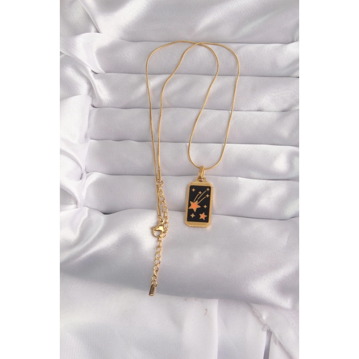 BFS 316L Çelik Gold Renk Siyah Mineli Yıldız Figür Tarot Kolye